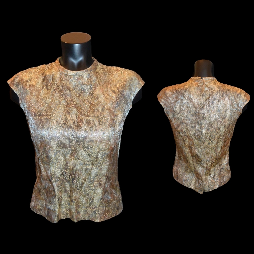 Malbe Originals Vintage 50s Brocade Gold Peplum Top size 9-10